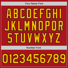 Load image into Gallery viewer, Custom Red Gold-Black Bomber Full-Snap Varsity Letterman Jacket