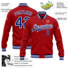 Загрузить изображение в средство просмотра галереи, Custom Red Royal-White Bomber Full-Snap Varsity Letterman Jacket