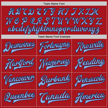 Load image into Gallery viewer, Custom Red Light Blue-Navy Bomber Full-Snap Varsity Letterman Jacket