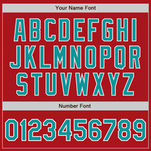 Load image into Gallery viewer, Custom Red Teal-White Bomber Full-Snap Varsity Letterman Jacket