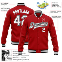 Laden Sie das Bild in den Galerie-Viewer, Custom Red White Black-Gray Bomber Full-Snap Varsity Letterman Jacket
