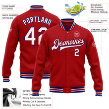 Загрузить изображение в средство просмотра галереи, Custom Red White-Royal Bomber Full-Snap Varsity Letterman Jacket