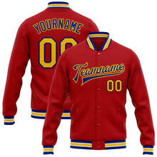 Загрузить изображение в средство просмотра галереи, Custom Red Yellow-Royal Bomber Full-Snap Varsity Letterman Jacket