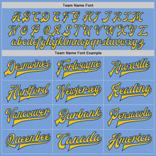Load image into Gallery viewer, Custom Light Blue Royal-Yellow Bomber Full-Snap Varsity Letterman Jacket