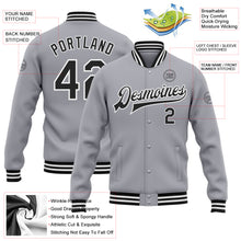 Load image into Gallery viewer, Custom Gray Black-White Bomber Full-Snap Varsity Letterman Jacket