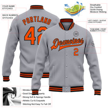 Load image into Gallery viewer, Custom Gray Orange-Black Bomber Full-Snap Varsity Letterman Jacket