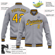 Load image into Gallery viewer, Custom Gray Gold-Navy Bomber Full-Snap Varsity Letterman Jacket