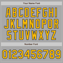 Load image into Gallery viewer, Custom Gray Gold-Navy Bomber Full-Snap Varsity Letterman Jacket