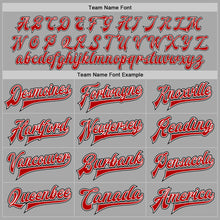 Load image into Gallery viewer, Custom Gray Red-Black Bomber Full-Snap Varsity Letterman Jacket