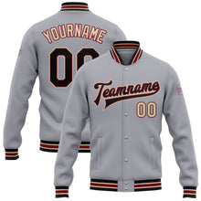 Load image into Gallery viewer, Custom Gray Black Crimson-City Cream Bomber Full-Snap Varsity Letterman Jacket