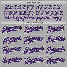 Load image into Gallery viewer, Custom Gray Purple-Black Bomber Full-Snap Varsity Letterman Jacket