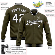 Load image into Gallery viewer, Custom Olive White-Black Bomber Full-Snap Varsity Letterman Salute To Service Jacket
