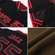 Load image into Gallery viewer, Custom Olive Old Gold-Black Bomber Full-Snap Varsity Letterman Salute To Service Jacket
