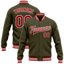 Загрузить изображение в средство просмотра галереи, Custom Olive Red-White Bomber Full-Snap Varsity Letterman Salute To Service Jacket