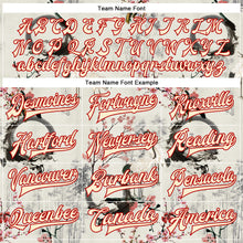 Laden Sie das Bild in den Galerie-Viewer, Custom Cream Red Heron And Flower 3D Pattern Design Bomber Full-Snap Varsity Letterman Jacket