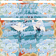 Загрузить изображение в средство просмотра галереи, Custom Light Blue White Heron And Cloud 3D Pattern Design Bomber Full-Snap Varsity Letterman Jacket