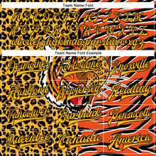 Laden Sie das Bild in den Galerie-Viewer, Custom Orange Gold-Black Tiger And Leopard Print 3D Pattern Design Bomber Full-Snap Varsity Letterman Jacket