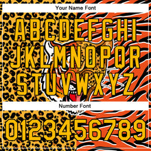 Laden Sie das Bild in den Galerie-Viewer, Custom Orange Gold-Black Tiger And Leopard Print 3D Pattern Design Bomber Full-Snap Varsity Letterman Jacket
