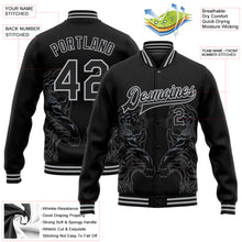 Load image into Gallery viewer, Custom Black Gray Tiger 3D Pattern Design Bomber Full-Snap Varsity Letterman Jacket
