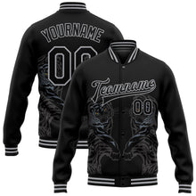 Load image into Gallery viewer, Custom Black Gray Tiger 3D Pattern Design Bomber Full-Snap Varsity Letterman Jacket
