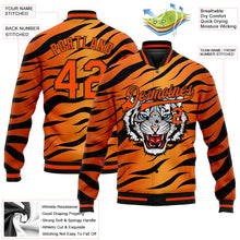 Laden Sie das Bild in den Galerie-Viewer, Custom Orange Black Tiger 3D Pattern Design Bomber Full-Snap Varsity Letterman Jacket