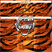 Laden Sie das Bild in den Galerie-Viewer, Custom Orange Black Tiger 3D Pattern Design Bomber Full-Snap Varsity Letterman Jacket
