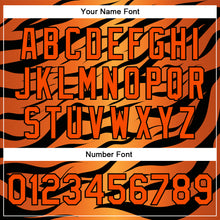 Laden Sie das Bild in den Galerie-Viewer, Custom Orange Black Tiger 3D Pattern Design Bomber Full-Snap Varsity Letterman Jacket