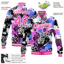 Load image into Gallery viewer, Custom Black Pink-White Leopard 3D Pattern Design Bomber Full-Snap Varsity Letterman Jacket