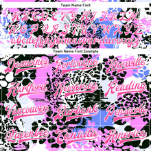 Load image into Gallery viewer, Custom Black Pink-White Leopard 3D Pattern Design Bomber Full-Snap Varsity Letterman Jacket