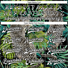 Загрузить изображение в средство просмотра галереи, Custom Black White Leopard And Tropical Palm Plants 3D Bomber Full-Snap Varsity Letterman Jacket