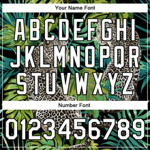 Загрузить изображение в средство просмотра галереи, Custom Black White Leopard And Tropical Palm Plants 3D Bomber Full-Snap Varsity Letterman Jacket