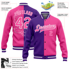 Laden Sie das Bild in den Galerie-Viewer, Custom Purple Pink-White Eagle 3D Pattern Design Bomber Full-Snap Varsity Letterman Jacket