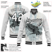 Laden Sie das Bild in den Galerie-Viewer, Custom White Black Eagle 3D Pattern Design Bomber Full-Snap Varsity Letterman Jacket