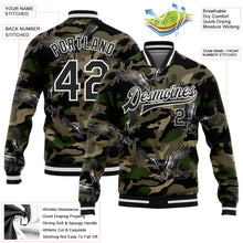 Загрузить изображение в средство просмотра галереи, Custom Camo Black-White Eagle 3D Pattern Design Bomber Full-Snap Varsity Letterman Salute To Service Jacket