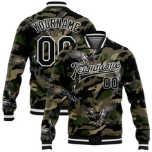 Загрузить изображение в средство просмотра галереи, Custom Camo Black-White Eagle 3D Pattern Design Bomber Full-Snap Varsity Letterman Salute To Service Jacket