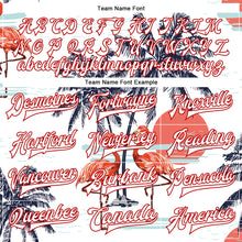 Charger l'image dans la galerie, Custom White Red Flamingo And Tropical Hawaii Palm Tree 3D Bomber Full-Snap Varsity Letterman Jacket