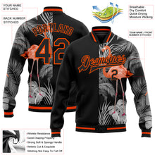 Загрузить изображение в средство просмотра галереи, Custom Black Orange-Gray Flamingo And Tropical Hawaii Palm Plants 3D Bomber Full-Snap Varsity Letterman Jacket