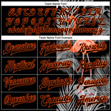 Загрузить изображение в средство просмотра галереи, Custom Black Orange-Gray Flamingo And Tropical Hawaii Palm Plants 3D Bomber Full-Snap Varsity Letterman Jacket