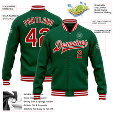 Загрузить изображение в средство просмотра галереи, Custom Kelly Green Red-White Bomber Full-Snap Varsity Letterman Jacket