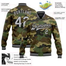 Загрузить изображение в средство просмотра галереи, Custom Camo Gray-Black Bomber Full-Snap Varsity Letterman Salute To Service Jacket