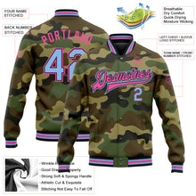 Charger l'image dans la galerie, Custom Camo Light Blue Black-Pink Bomber Full-Snap Varsity Letterman Salute To Service Jacket