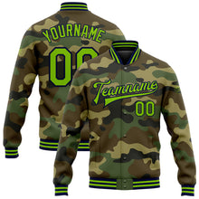 Load image into Gallery viewer, Custom Camo Neon Green-Navy Bomber Full-Snap Varsity Letterman Salute To Service Jacket