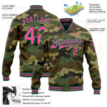 Charger l'image dans la galerie, Custom Camo Pink-Kelly Green Bomber Full-Snap Varsity Letterman Salute To Service Jacket