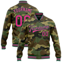 Charger l'image dans la galerie, Custom Camo Pink-Kelly Green Bomber Full-Snap Varsity Letterman Salute To Service Jacket