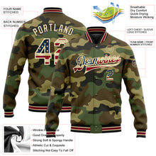 Laden Sie das Bild in den Galerie-Viewer, Custom Camo Vintage USA Flag City Cream Crimson-Black Bomber Full-Snap Varsity Letterman Salute To Service Jacket