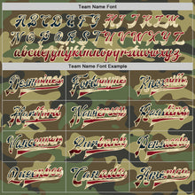 Laden Sie das Bild in den Galerie-Viewer, Custom Camo Vintage USA Flag City Cream Crimson-Black Bomber Full-Snap Varsity Letterman Salute To Service Jacket
