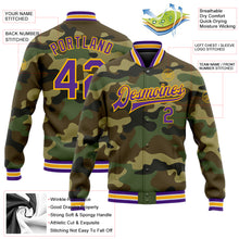 Charger l'image dans la galerie, Custom Camo Purple-Gold Bomber Full-Snap Varsity Letterman Salute To Service Jacket