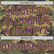 Charger l'image dans la galerie, Custom Camo Purple-Gold Bomber Full-Snap Varsity Letterman Salute To Service Jacket