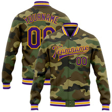 Charger l'image dans la galerie, Custom Camo Purple-Gold Bomber Full-Snap Varsity Letterman Salute To Service Jacket
