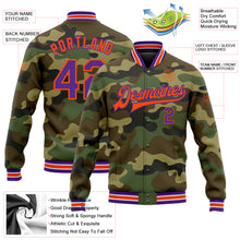 Load image into Gallery viewer, Custom Camo Purple-Orange Bomber Full-Snap Varsity Letterman Salute To Service Jacket